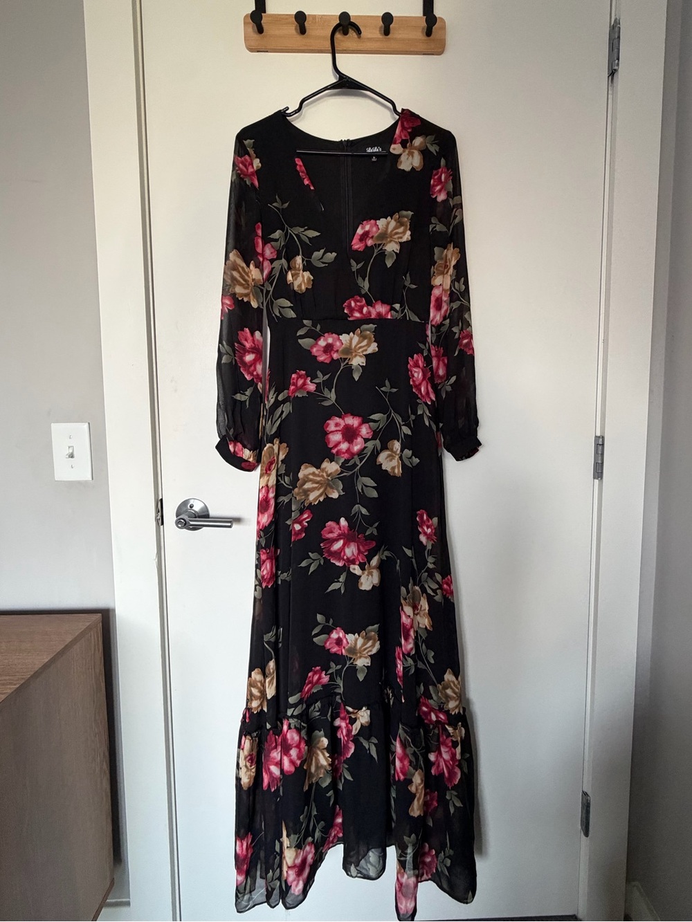Lulu's Black Maxi Dress with Pink & Cream Floral Print